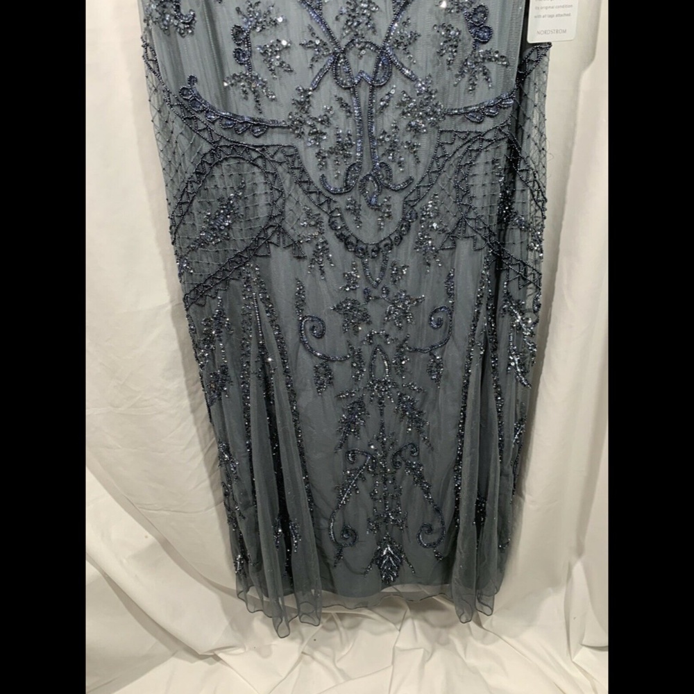 NEW Pisarro Nights Embellished Mesh Gown in‎ Steel [SZ 12 ] - Picture 6 of 11